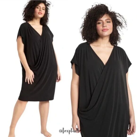 NEW Eloquii black Surplice dolman sleeve Wedge‎ wrap Dress, size 22/24 - Picture 1 of 15